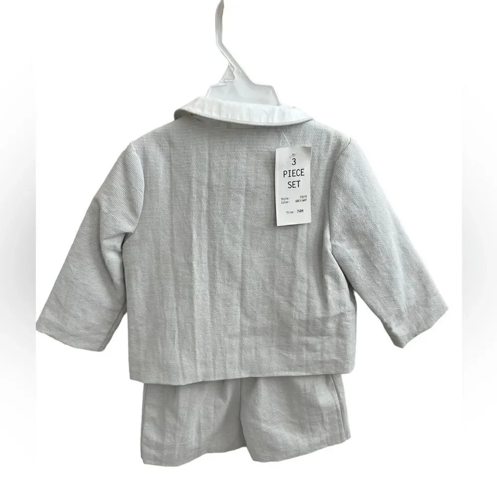 Florence Eiseman 3-piece ottoman stripe grey white suit, 24 months, NWT